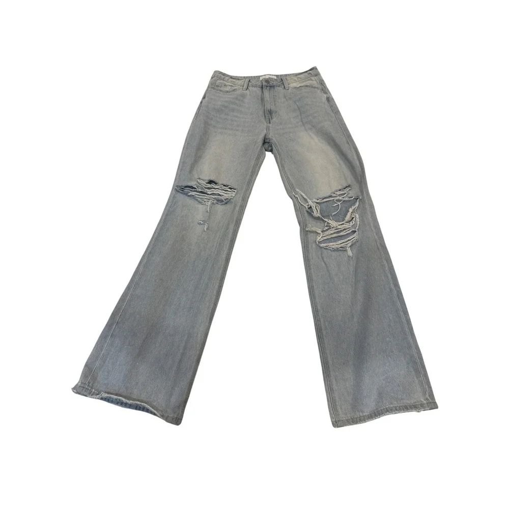 VERVE HIGH WAIST DISTRESSED WIDE LEG JEANS LIGHT‎ WASH DENIM SIZE 29